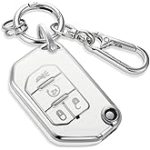 Coverforkey for Jeep Key Fob Cover with Upgraded Anti loss Durable Metal Keychain, Fashionable Soft Case for Wrangler Gladiator JL Sahara Rubicon(4 buttons) (Silver, C1)