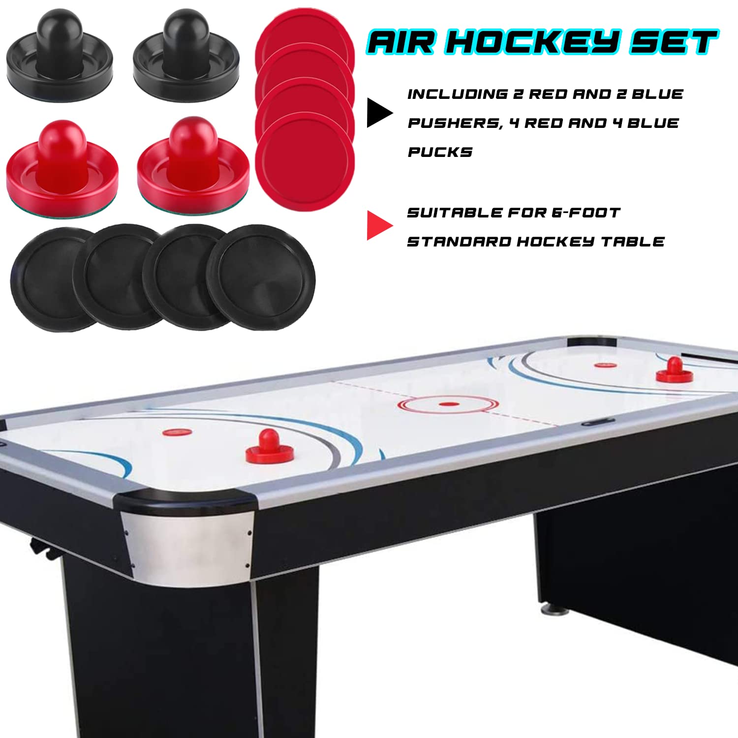 INSCOOL Air Hockey Pushers and Pucks - Air Hockey Paddles and Goal Handles Replacement Accessories for Game Tables (4 Pushers, 8 Pucks)