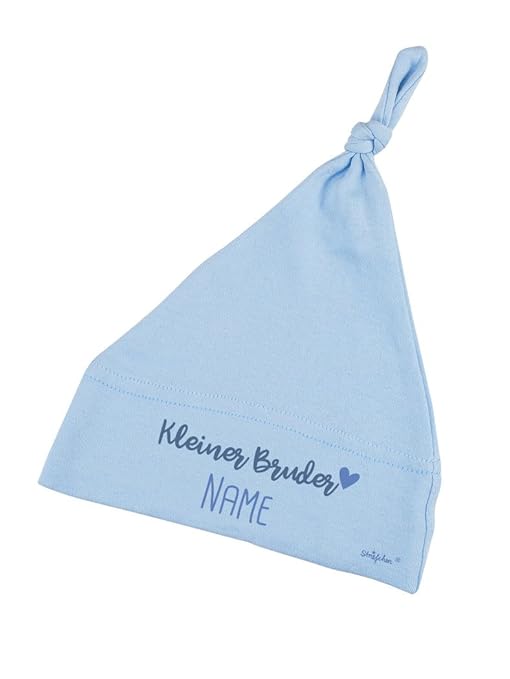 Striefchen® Hellblaue Babymütze mit Namen - Kleiner Bruder - zur Geburt