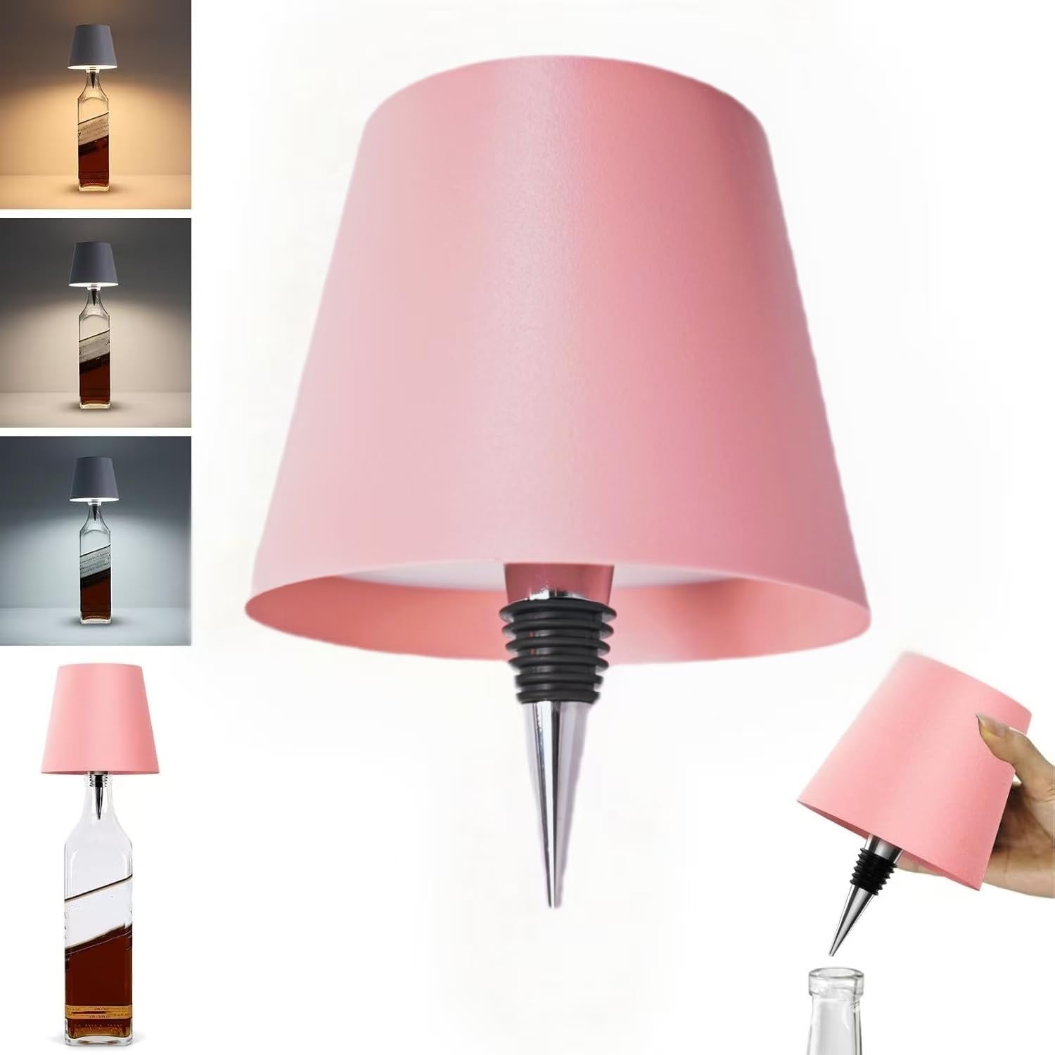 Neioaas Wireless Bottle Lamp,2025 New 3 Color Stepless Dimming Wireless Wine Bottle Lamp, USB Rechargeable Touch LED Wine Bottle Lights for Home,Bar,Camping,Travel (Pink,1PC)