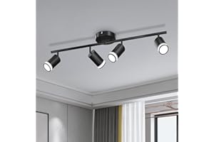 GORDNWE Track Lighting Fixtures,4 Light Track Lighting Kit,Black Track Light with Adjustable Track Heads, Ceiling Spotlight for Kitchen, Office, Dining Room,Living Room,Center Island Counter