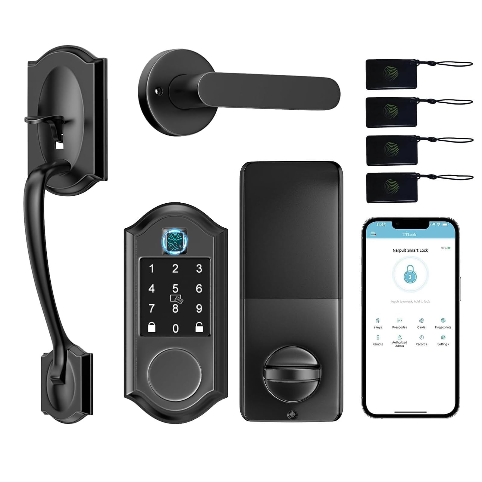 Photo 1 of Smart Locks for Front Door, Keyless Entry Door Lock with Handle Set, Front Door Lock Set with APP Control, Fingerprint DoorLock with Deadbolt and Adjustable Lever, Matte Black