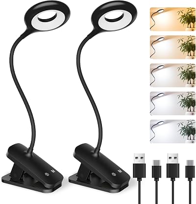 CUHIOY 2Pack Clip On Bed Light Rechargeable 5 Color 5 Brightness Touch