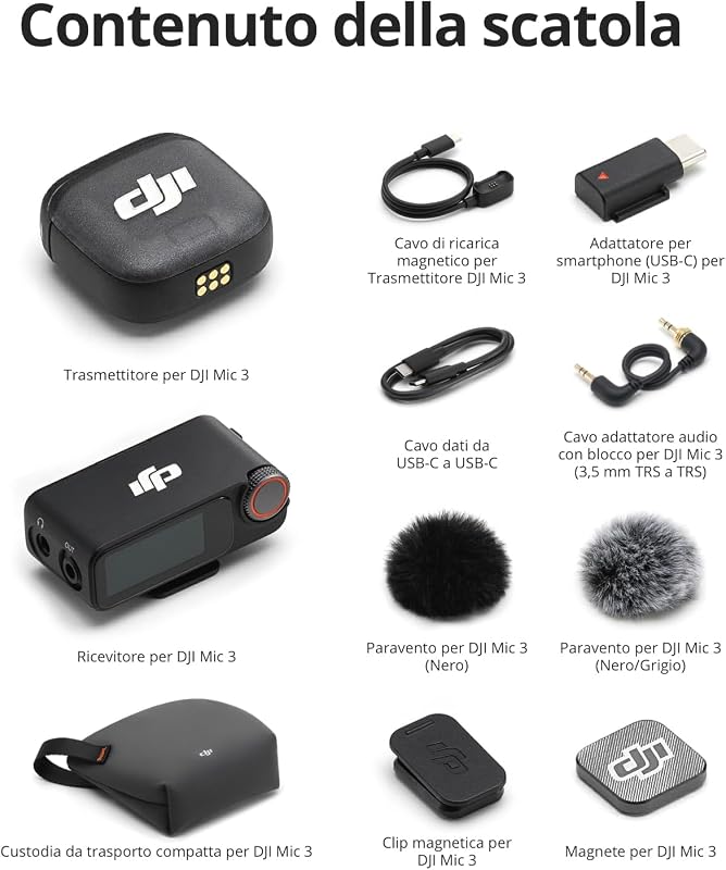 Mic 3 (1 TX + 1 RX), microfono lavalier wireless