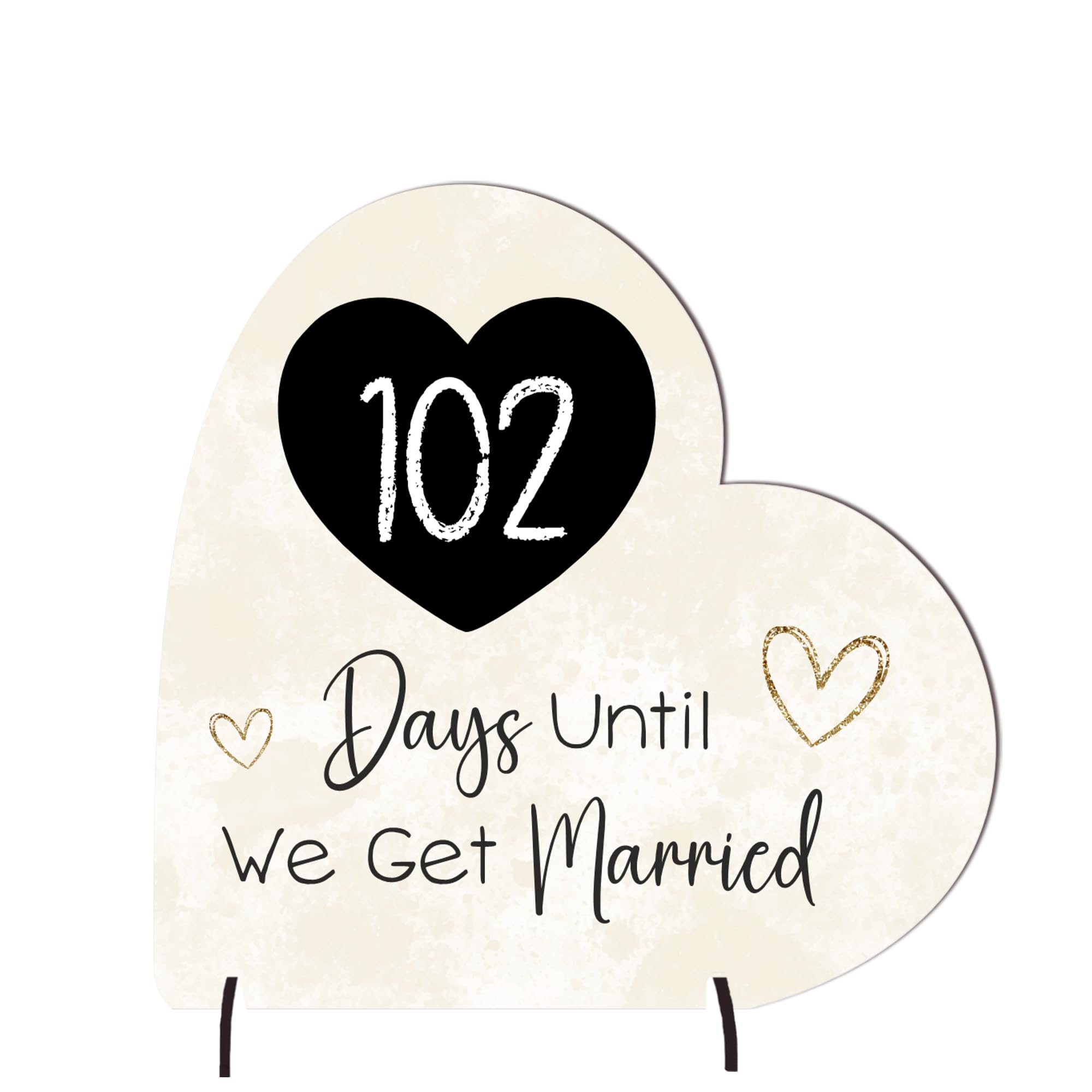 Pixie's Gifts Wedding Countdown Heart Plaque on Stands - Chalkboard Style - Rustic Wedding Decor - Mr & Mrs Gift for Anniversary Day's Until we get married (Medium 13.5cm x 13.3cm, Creme)