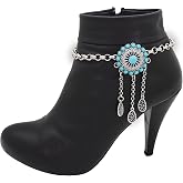 TrendyFashionJewelry Women’s Western Boot Bracelet – Silver Chain with Turquoise Flower Charm – Adjustable Boot Anklet Jewelry for Ankle Boots, Heels, or Cowgirl Shoes (One side)
