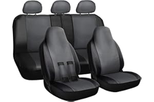 OxGord Car Seat Cover - PU Leather Two Toned Front Low Bucket 50-50 60-40 Rear Split Bench - Universal Fit Cars, Trucks, SUVs, Vans - 10 pc Complete Full Set