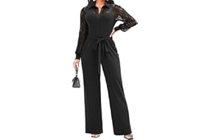 ACELYN Elegant Jumpsuit for Women Dressy Sexy Lace Puff Sleeve Wide Leg Pant Suit One Piece Formal Outfits