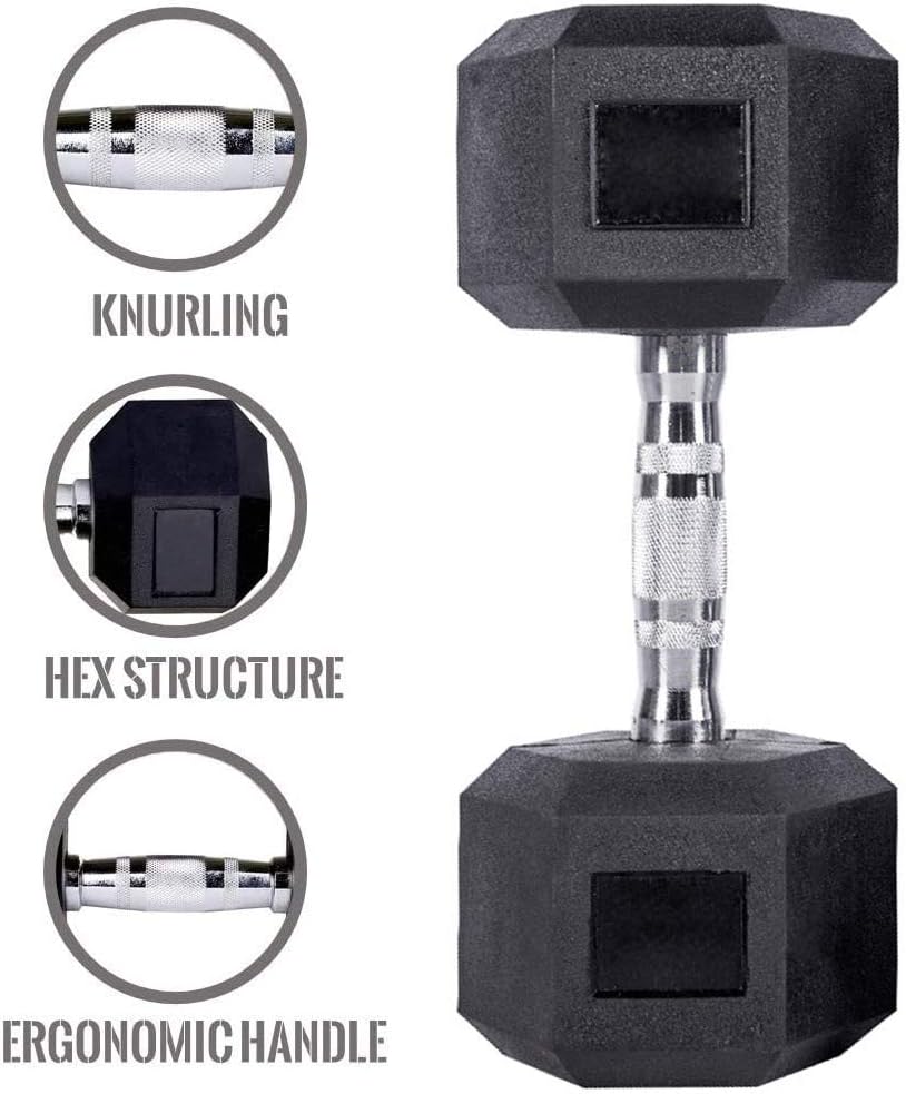 Hex Dumbbell 2.5-20 Kg, Dumbell Hexagonal Weights Non-Slip Rubber Coating, Cross Training And Functional Training Ergonomic Grip, Black, Single