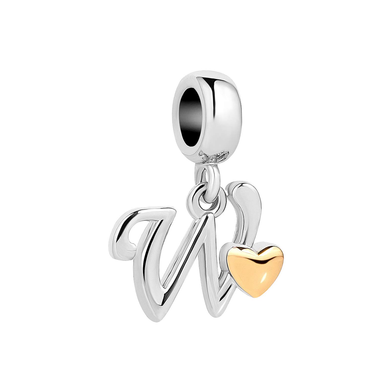 W Initial Letter Gold Heart Charm for Pandora Charms Bracelets Name Alphabet Birthday Jewellery Gift for Women Daughter Granddaughter Sister Friendship