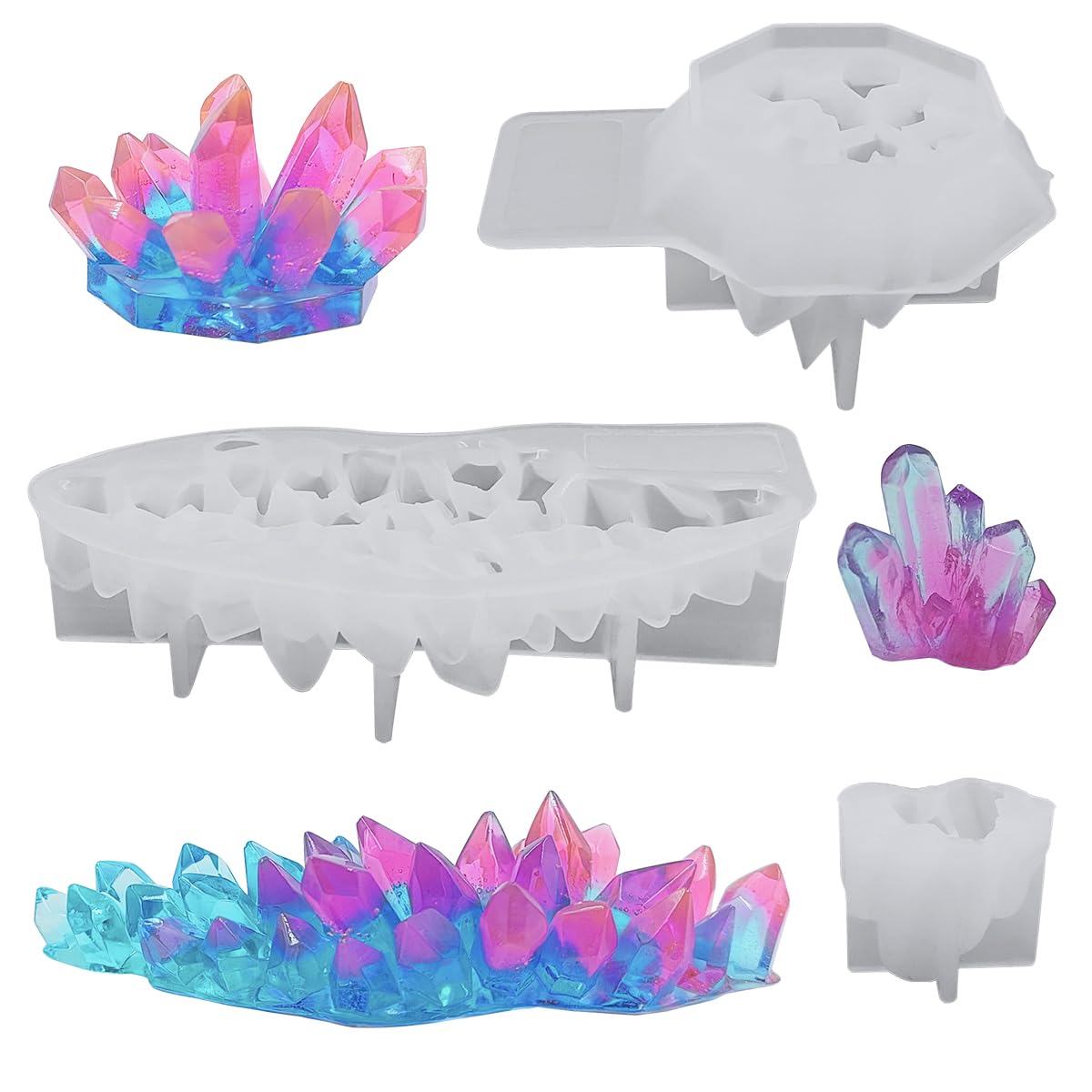 3 Pcs Cluster Crystal Resin Molds, FineGood Quartz Rock Silicone Moulds for Resin DIY Crystal Stone Epoxy Resin Moulds for Jewellery Candle, Soap, Home Decor