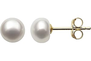BELACQUA 14K Gold AAA Quality White Cultured Freshwater Pearl Stud Earrings