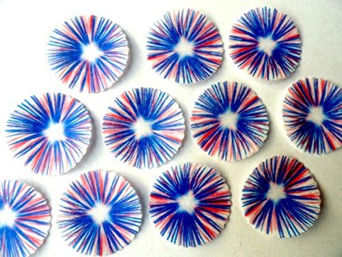 48 Fireworks Flag Red White Blue Patriotic INDEPENDENCE DAY 4TH FOURTH OF JULY 1" Size Set of Edible Cake Decoarations American Flag for decorating Cakes, Cookies, Cupcakes, Summer Wedding Cake and Dessert Toppers, Edible Wafer Paper Decorations