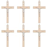 WEBEEDY 6Pcs 4.7 Inch Crucifix Wall Cross Small Wooden Cross Wall Decor with Wood Christian Cross Pendant Easter Blessing Gift for Baptism Birthday Party Favors Halloween Decor