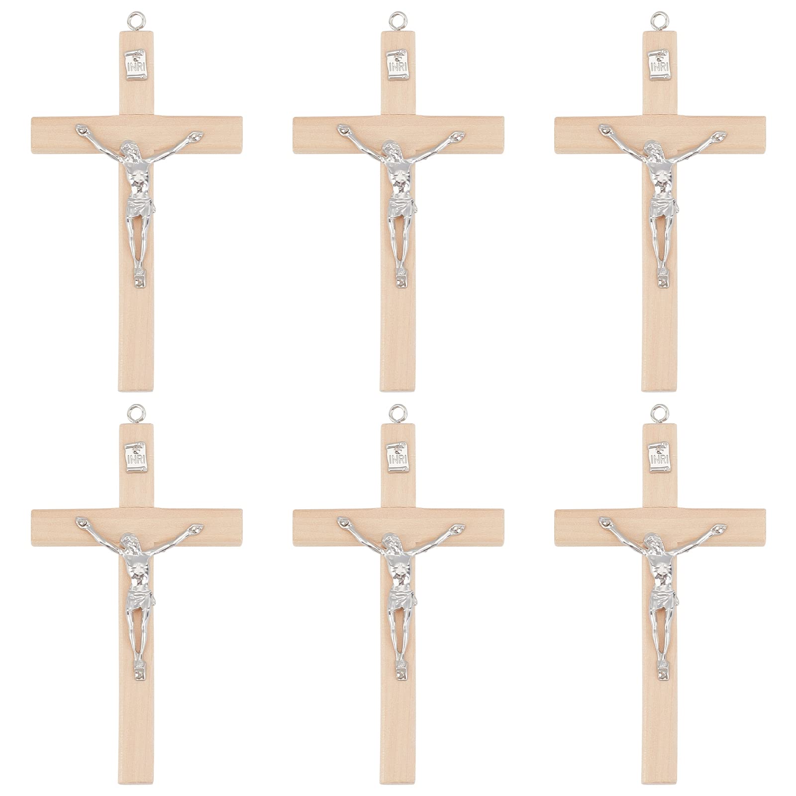 WEBEEDY 6Pcs Wooden Crosses Crucifix, Small Wood Christian Wall Cross Charm, 12cm/4.7 Inch