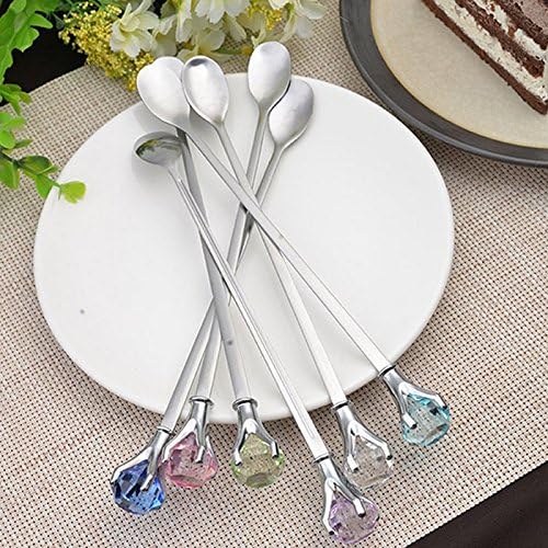 JapanAmStore Diamond Style Tea Spoon Stainless Steel Coffee Ice Cream Spoon Cocktail Stirring Spoons 20.8cm, Set of 6（Random Color）
