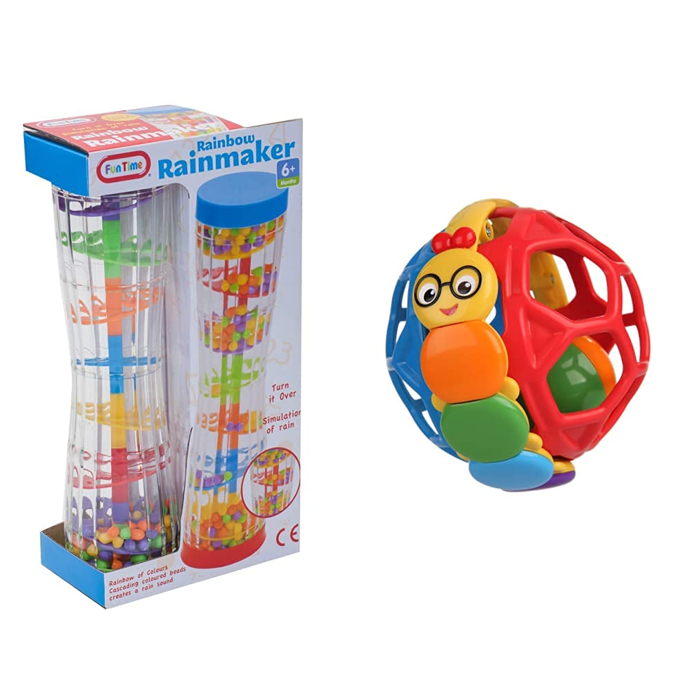 Funtime 55914 Rainbow Rainmaker Toy,23cm & Baby Einstein Bendy Ball Easy Grasp Oball Rattle BPA-free Toy, Ages 3 Months+