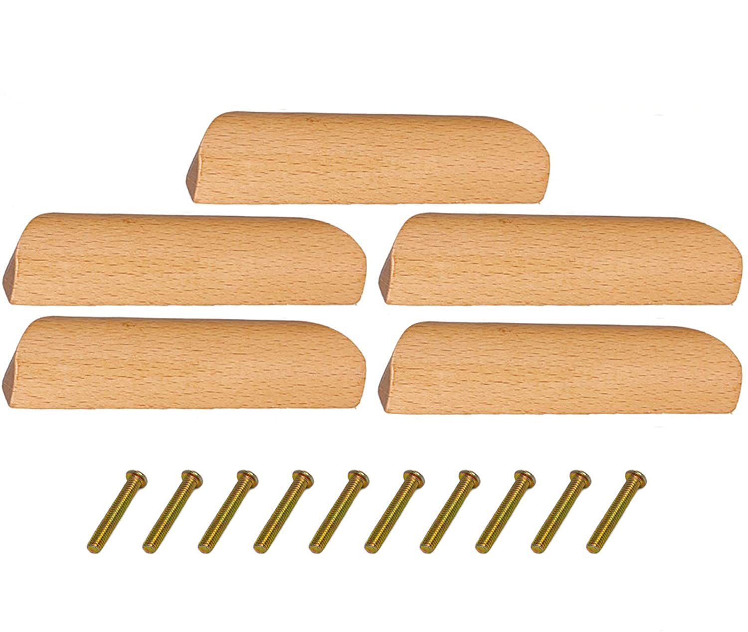 Metany 5PCS Kitchen Cabinet Wood Drawer Pull Handles Clear Coated Handle Dresser Cupboard Furniture Knobs Pulls Handles Hardware