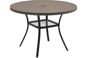 DIFY Outdoor Dining Table for 4, Round Patio Table with Umbrella Hole for Garden, Backyard and Porch (Grey)