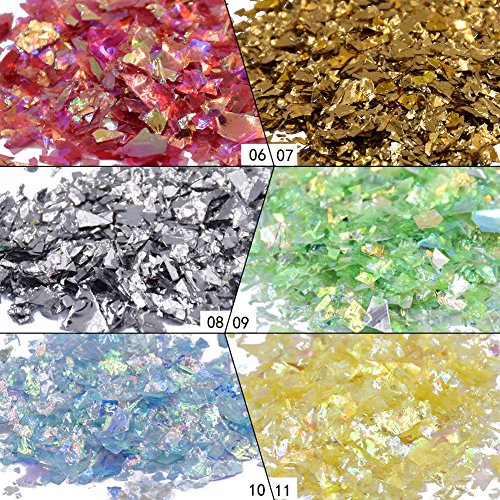 QIMYAR 12 Colors Nail Glitter Ice Mylar Shell Foil Slice Nail Art Decoration Tools (12 color)