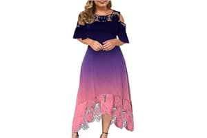 BAXLIMEK Plus Size Dresses for Women,2023 Summer Elegant Sexy Bodycon Lace Patchwork Ruffle Sleeve Wedding Guest Dress