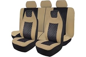 Flying Banner car seat Covers Full Set Protectors Front high Bucket Rear Bench Split 40/60 50/50 60/40 (Beige, High Bucket - Full Set)
