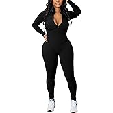 chicyes Women's Bodycon Sexy Jumpsuits Workout Seamless One Piece Ribbed Zipper Rompers Plus Size Outfits