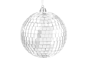 MEEITEC Disco Ball Mirror Ball, 8 Inch Cool and Fun Hanging Party Disco Ball with Hanging Ring for Christmas DJ Club Stage Bar Party, Wedding Holiday Decoration, Silver