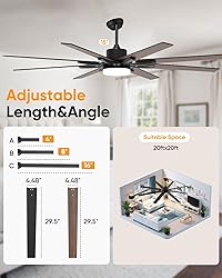 72 inch Large Ceiling Fans with Lights and Remote