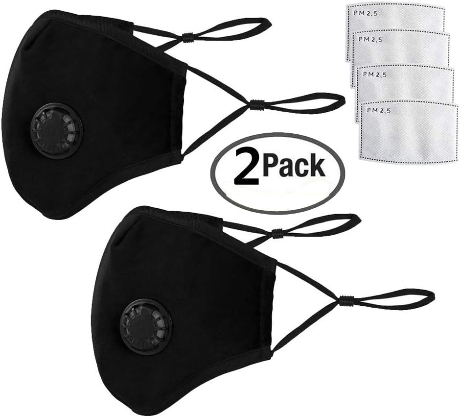 Anti Air Dust and Smoke Pollution Mask Washable PM2.5 Masks with Adjustable Straps, Air Filter Mask for Pollution Smoke Allergy Mask for Women Man Black (2 PCS Black)