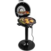 Electric Grill Outdoor, CUSIMAX Electric BBQ Grill, Portable BBQ with Lid | For Cookouts, BBQ Gatherings, Small Spaces, Adjustable Heat, Double Layer Design, Removable Stand Grill, Oil Collector, 1600W