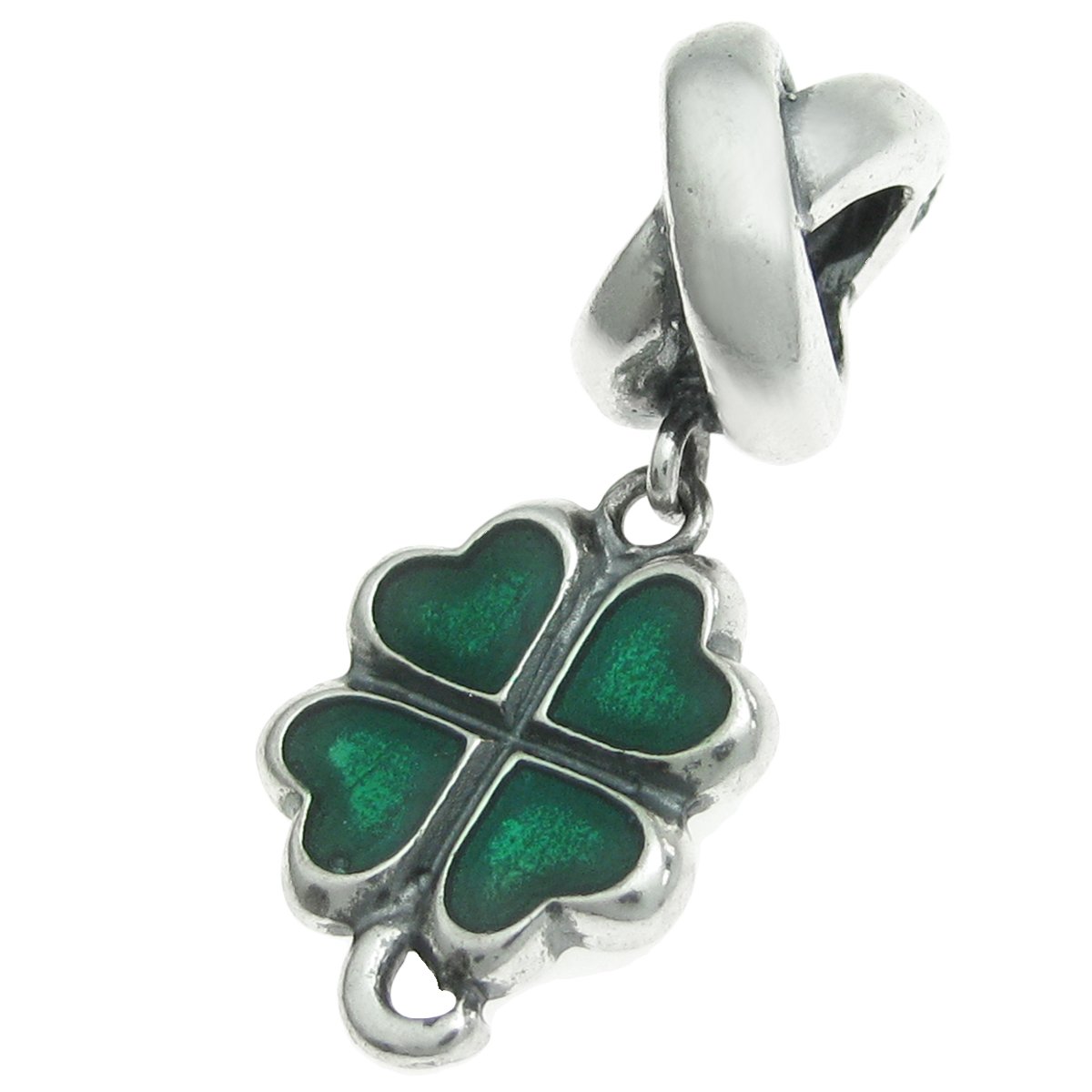Queenberry Sterling Silver Green Lucky Irish Four Leaves Clover Heart European Style Bead Charm