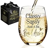Opininqo Funny Gag Wine Glass Gift for Women Adult Humor - Classy Sassy and a Little Bad Novelty Birthday Christmas Gift for Woman, Girlfriend, Friends, Coworkers, Best Friend, Neighbor, Lovers