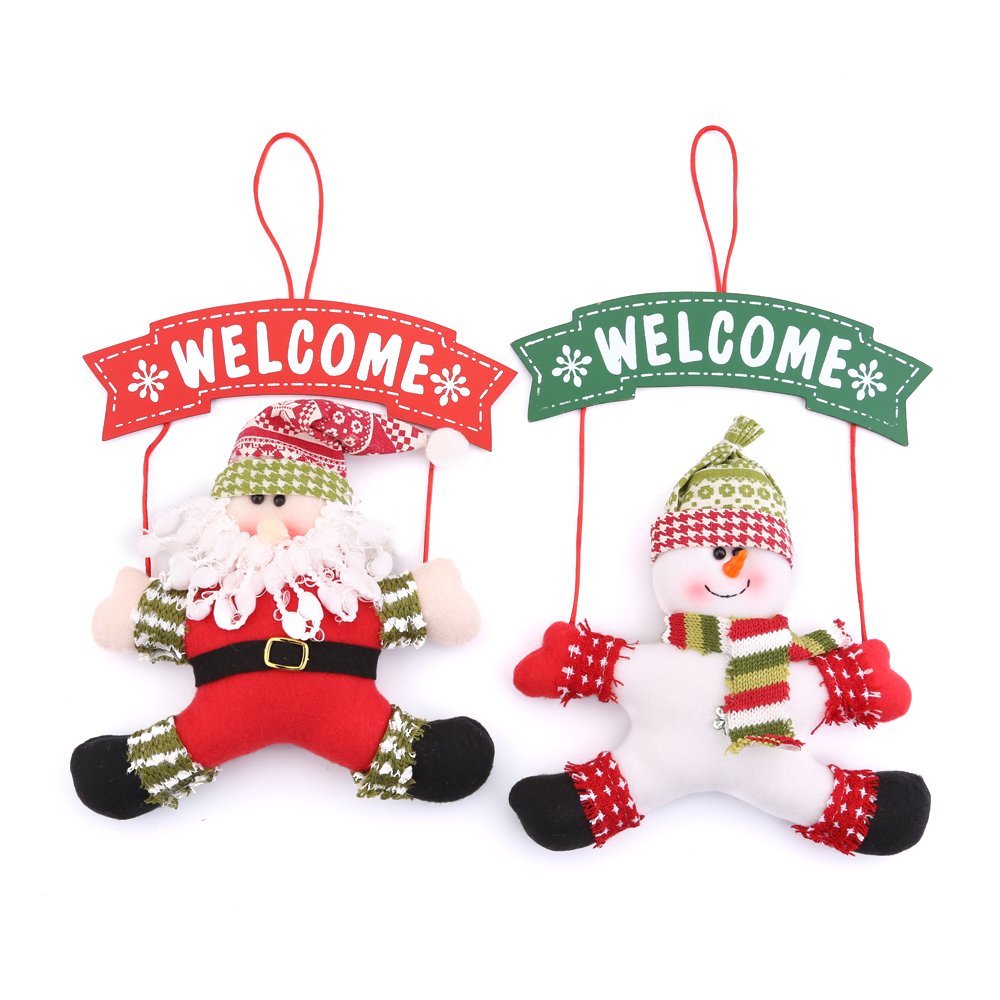 Zogin Christmas Door Hanging Ornaments, Santa Snowman Door Knob Hanger Christmas Tree Pendants Decoration (2pcs)