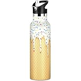 Sletend Water Bottle Kids Insulated Stainless Steel Hot Cold Ice Cream Cone Water Flask Jug with Straw Lid for Sports Gym Running 20 oz