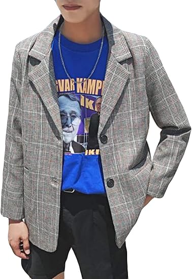 Amazon Debangni テーラードジャケット メンズ 紳士服 チェック柄 春秋 ブレザー 無地 復古 カップル シンプル スーツジャケット ゆったり カジュアル アウター 大きいサイズ おしゃれ コート ジャケット 通販