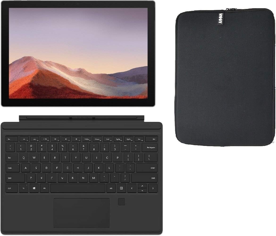 Newest Microsoft Surface Pro 7 12.3 Inch Touchscreen Tablet PC Bundle with Fingerprint Type Cover and WOOV Sleeve, Intel 10th Gen Core i3, 4GB RAM, 128GB SSD, Windows 10, Platinum (Latest Model)