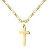 LUXEJEW Cross Necklace for Men - Silver/Gold/Black Stainless Steel Cross Pendant Necklace Figaro Link Chain 16-24 Inches