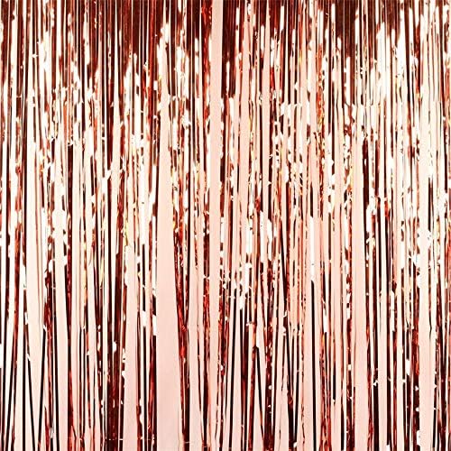 2 Pcs 3 Ft X 8 Ft Rose Gold Bachelorette Party Decorations Metallic Photo Booth Tinsel Backdrop Door Curtains Party Supplies