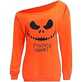 LYXIOF Women Halloween Sweatshirts Off The Shoulder Slouchy Shirts Long Sleeve Pullover