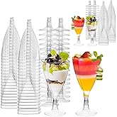 APACALI 100PCS Plastic Wine Glasses 7oz Disposable Champagne Glasses With Stem, Clear Cocktail Glasses Disposable Wine Mousse Cups Dessert Cups for Party Weddings, Birthdays, Catering, Picnics