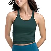 Excwudy Seamless Ribbed Workout Racerback Tank Tops with Built in Bra for Women