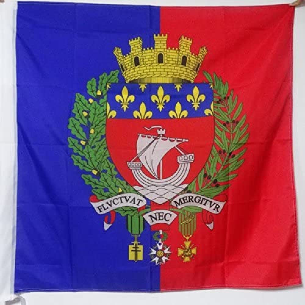 AZ FLAG - City of Paris Coat of arms Flag - 3x3 Ft - 100% Polyester Paris with arms Banner with Sleeve - Fade Resistant - Vivid Colors - 3' x 3' Feet - 90x90 Cm