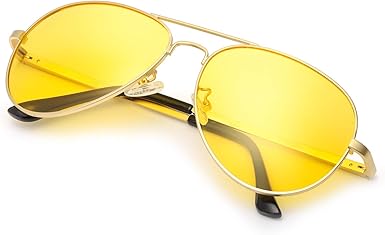 Amazon Com Men Aviator Night Vision Glasses For Driving Clear Sight Rainy Clondy Nitgttime Gold Yellow Len Driving Glasses 2 2 Clothing
