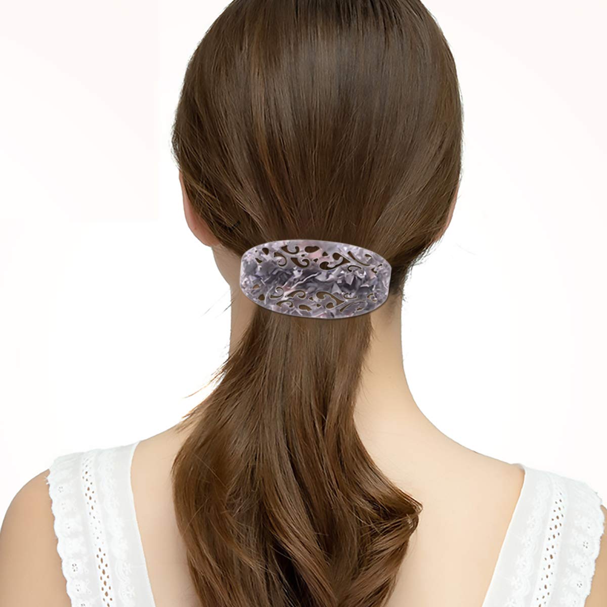 Strong Large Hair Barrette Set For Thick Hair Grey Marble Filigree for Women : Beauty
