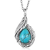 Biduanro Genuine Turquoise Necklace for Women 925 Sterling Silver Western Feather Necklace Vintage Western Nature Gemtone Necklaces Real Turquoise Jewelry for Women