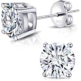 Moissanite Stud Earrings,Sterling Silver 925 Earrings Jewelry Engagement Gifts for Women Men 18K White Gold Plated Hypoallergenic Round Cut D Color VVS1 Clarity Lab Created Simulated Diamond Earrings