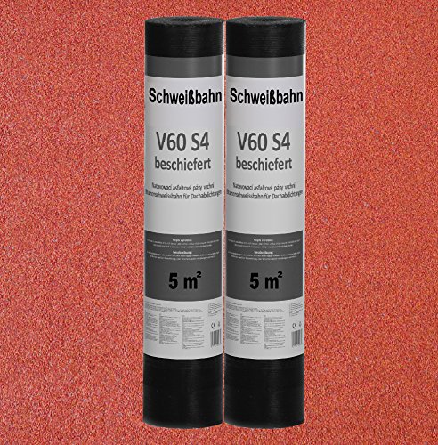 Isolbau Schweißbahn V60 S4 beschiefert - Bitumenbahn mit Glasvlies-Einlage zur Dachabdichtung - Rot, 2 x 5 m² Rolle – Bild 5