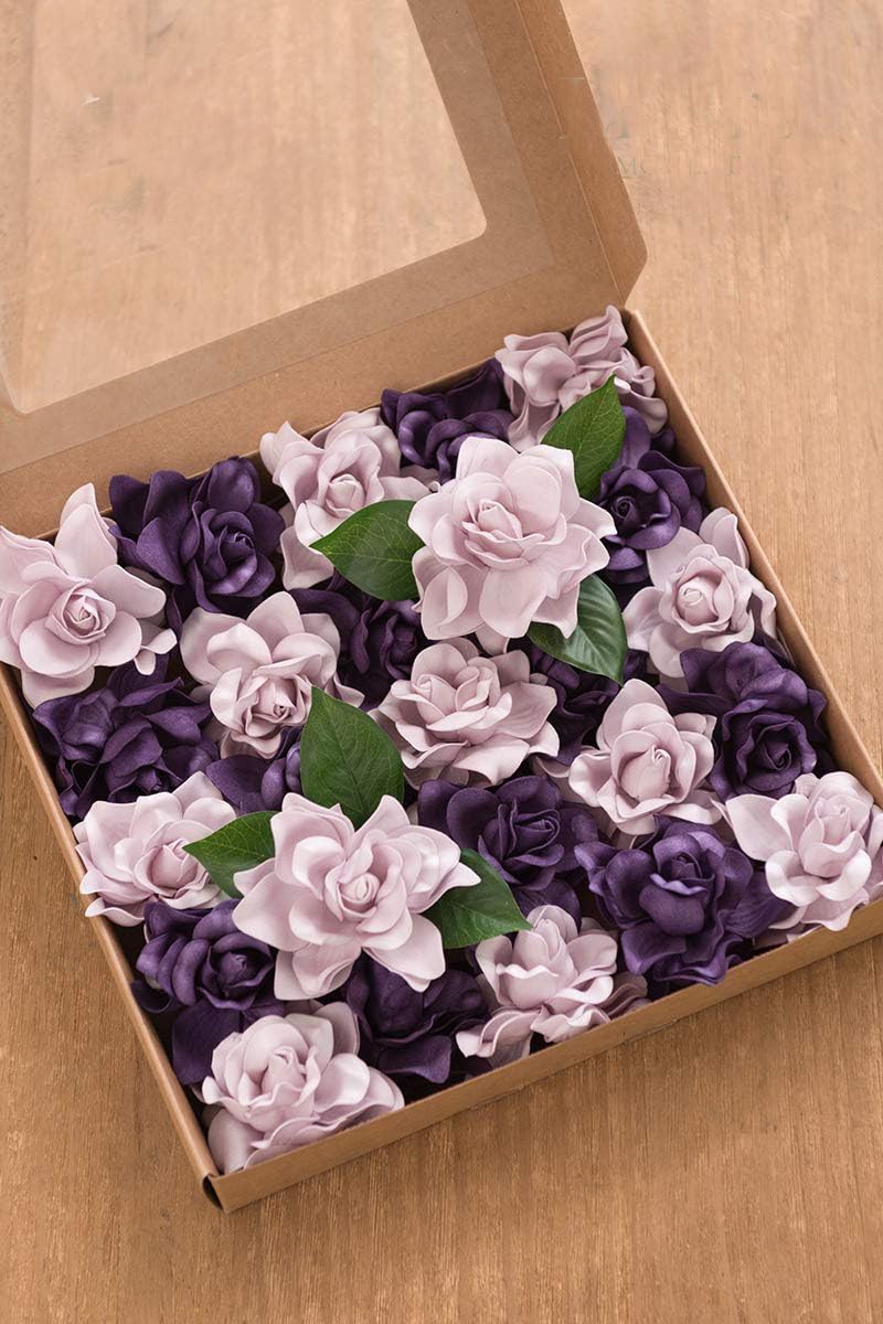 FLCSIed Flowers 25pcs Fake Gardenia Dusty Pink Rose Flowers Artificial Flowers with Stem, Fake flower for DIY Wedding Decorations Centerpieces Bouquets Boutonnieres