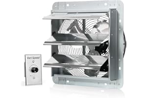 KEN BROWN 12 Inch Variable Shutter Exhaust Fan Wall Mounted With Speed Controller 1800CFM For Garages And Shops,Greenhouse,Attic Ventilation